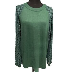IWOLLENCE Womens Long Sleeve Lace Henley Top‎ Capsule Cottagecore Green 2xl Boho